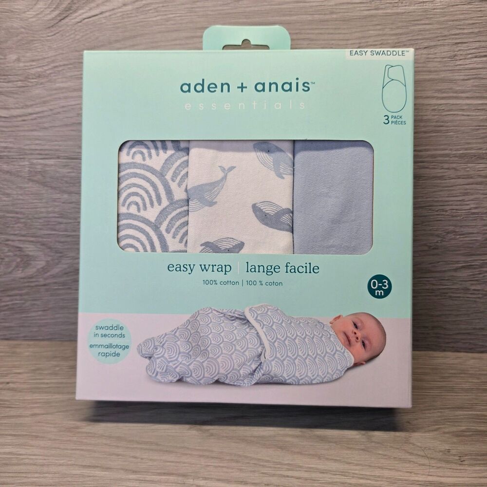 Aden Anais Essentials Easy Wrap Swaddle 3-Pack Ocean Blue Whale Rainbow 0-3M